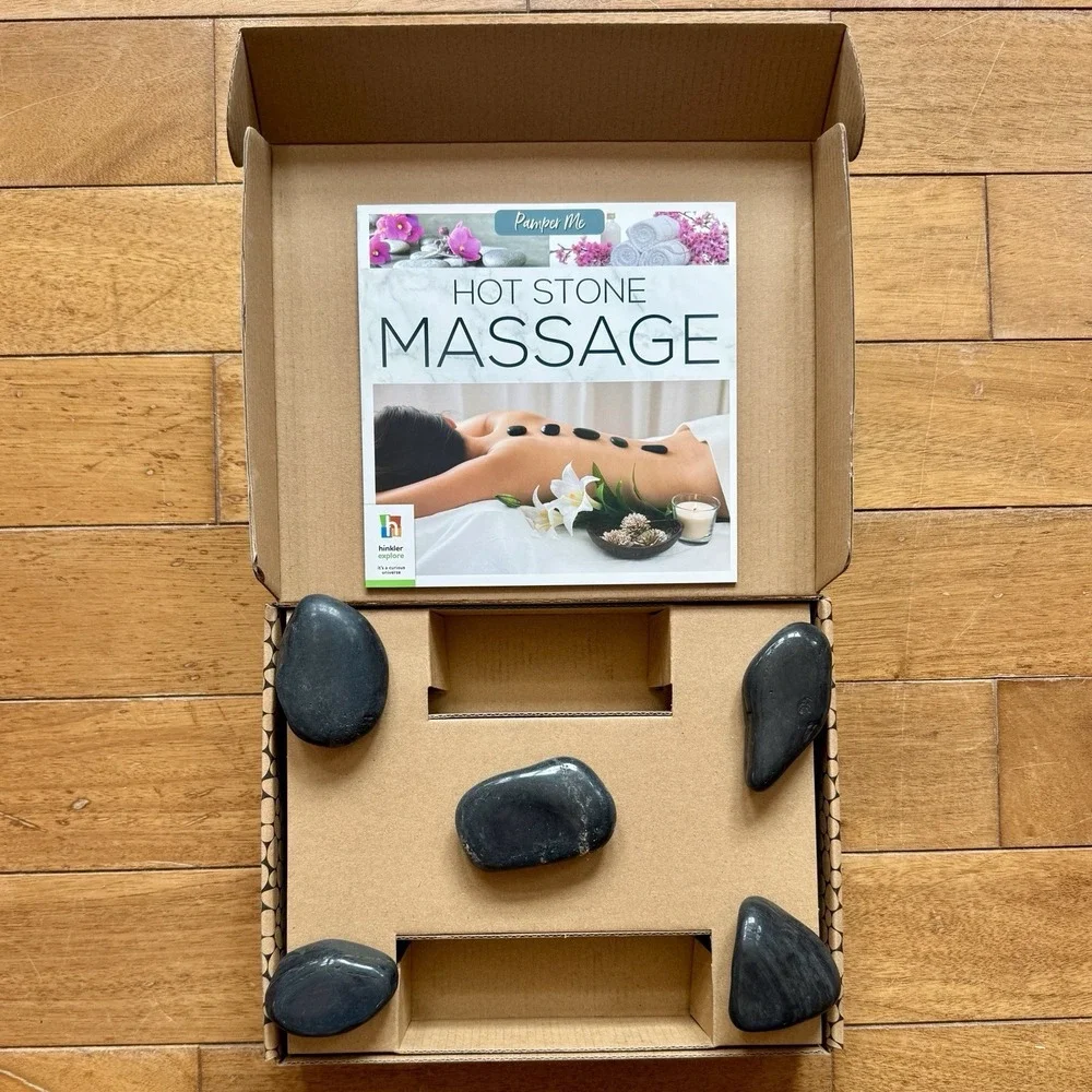 Pamper Me Hot Stone Massage Kit 6 Basalt Stones Heat Retaining w/ 24-Page Book